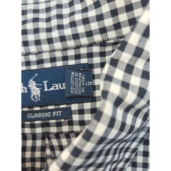Ralph Lauren Mens Classic Fit Black & White Gingham Button-Down Shirt XL - Picture 6 of 8